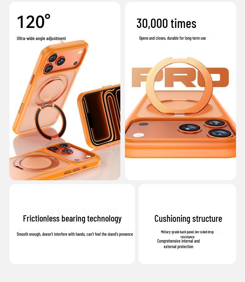 Compatible iPhone 17 Pro Skin-Feel Case with Magnetic Rotating Stand & Button Protection for Apple 16 Pro Max