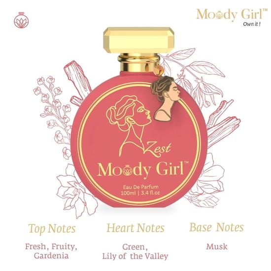 Moody Girl Zest Luxury Perfume for Women | Fresh, Fruity & Gardenia Fragrance | Ideal for Gifting To Women & Girls (Zest 100ML + Chic Glitter Pouch)