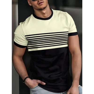 Atmungsaktives Sommer-T-Shirt für Herren – Lässiger gestreifter 3D-Druck, kurzärmliges T-Shirt mit Rundhalsausschnitt und Netzstoff für Komfort und Stil