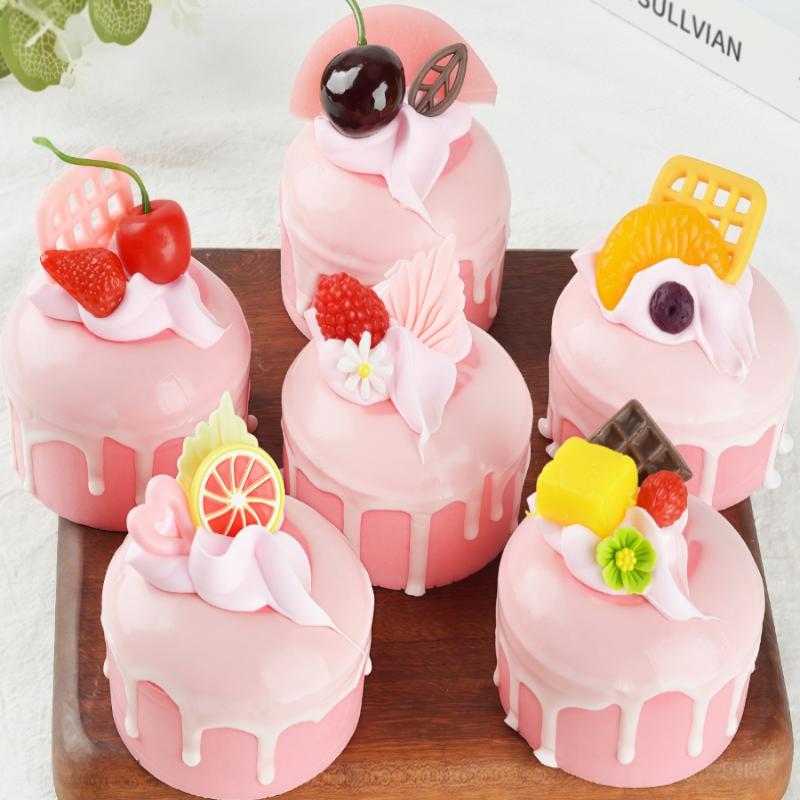 Pink Fruit Cream Simulation Mini Cake Slow Rising Squishy Toy Dessert Stress Relief Squeeze Fidget Toy