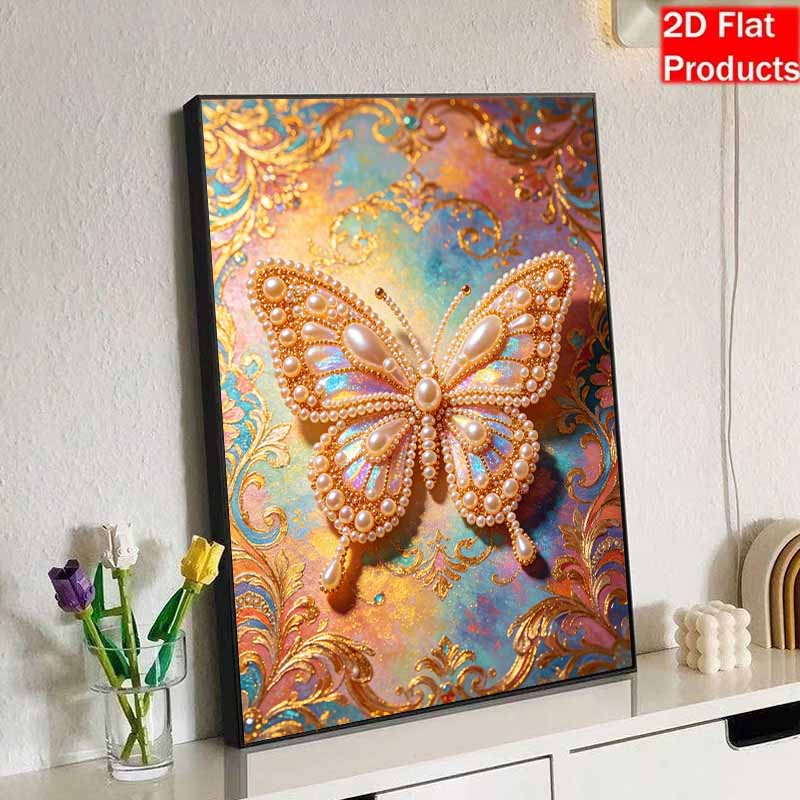 Pearl Butterfly Pearl Kit 5D Round Rhinestone Art Handmade Wall Picture Elegant Home Decor Present for Daily and Holiday Use