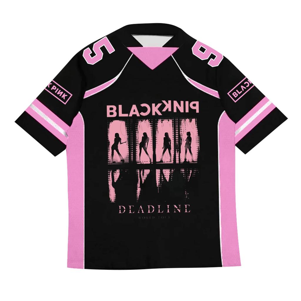 Women's V-neck Loose Printed Short-sleeved Baseball Jacket