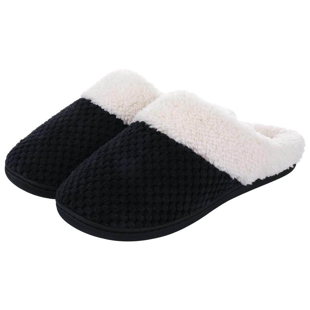 Fashion Shevalues Winter Plush Lining House Slippers For Women Fuzzy Cozy Indoor Slides Warm Non-slip Waffle Fur Unisex Cotton Slippers