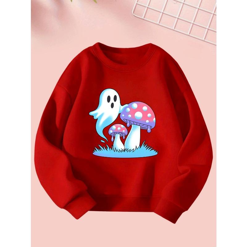 Cute Halloween Girl Creative Ghost Print Sweatshirt - Comfortable Long-Sleeve Round Neck for Autumn And Winter