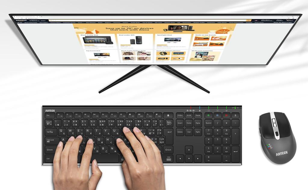 Arteck Bluetooth Japanese Stainless Compatible with Windows Tablet Rechargeable Can Be Used for 6 Months Keyboard, Layout, Multi-Device, Steel,