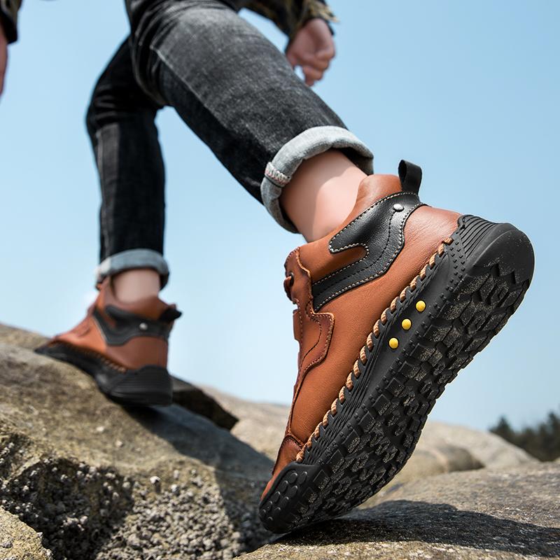 Men's High-top Hiking Boots Casual Sneakers Handmade Leather Shoes 39-46