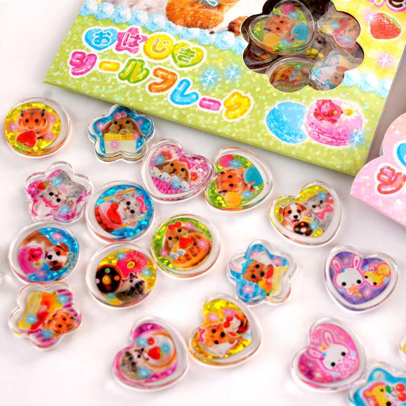 15PCS 3D Laser Sparkling Heart-shaped Animal Mobile Phone Case Decals Decoration Y2k Crystal Marbles Stickers