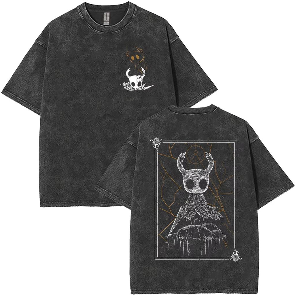 Summer Hot Sale 2026 Game Hollow Knight Washed T Shirt Men Women Vintage Top Hip Hop Streetwear Oversized Tshirt Short Sleeve Casual Clothing