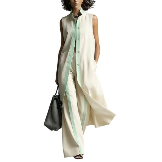 

Women s 2 Piece Sets Color Block Sleeveless Button Down Shirts Matching Long Pants with Pockets Summer Casual Vacation Outfits S абрикосовый