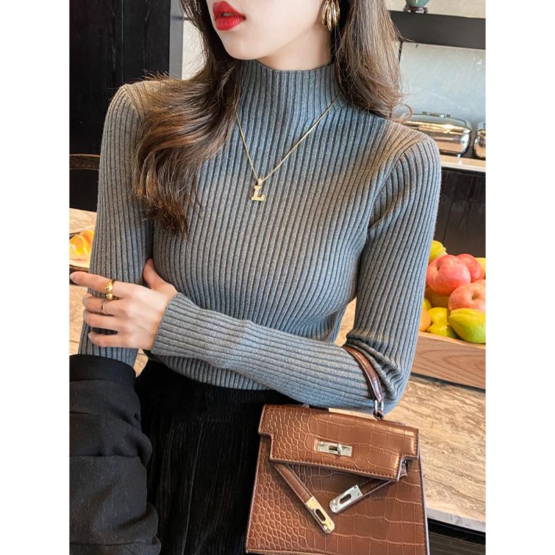 Elegant Solid Basic Knitted Tops Women Turtlneck Sweater Long Sleeve Casual Slim Pullover Korean Fashion Simple Chic Clothes
