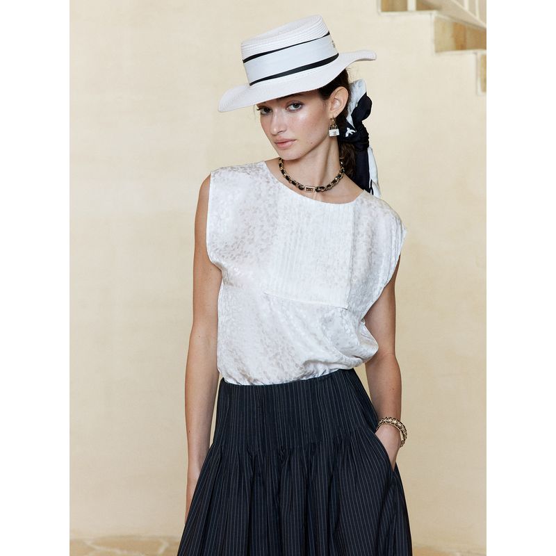 

Blacknini Инь Хуафу/Шелк 16 М Шелковый жилет-рубашка без рукавов с жаккардовым узором и серебряной пряжкой White XL