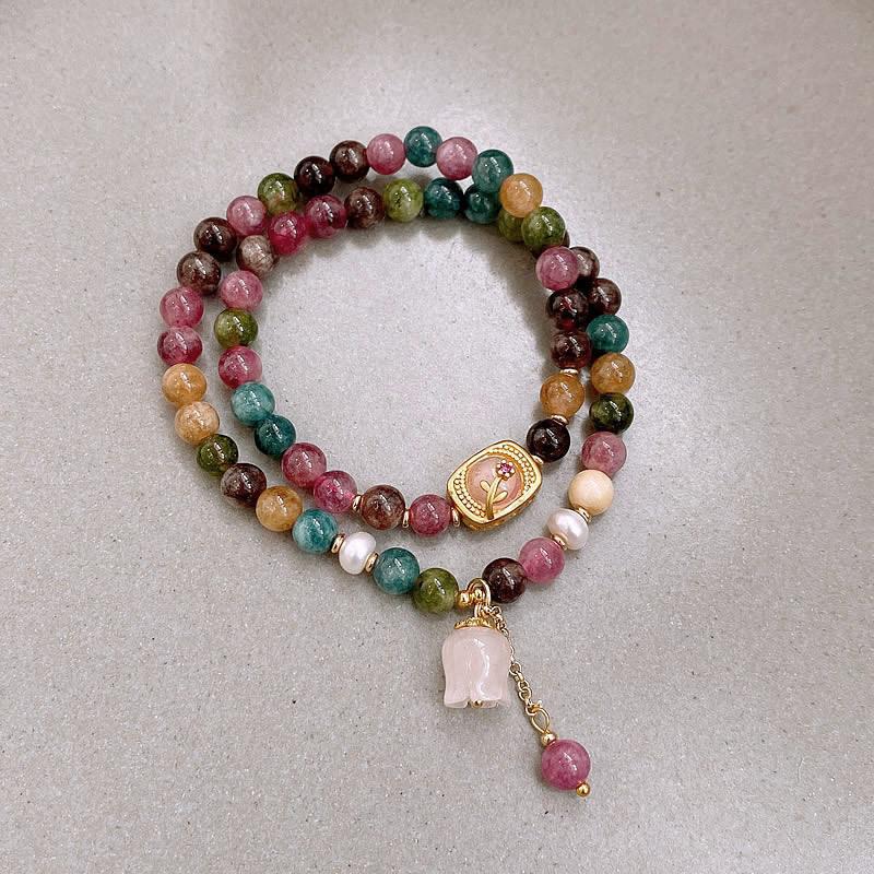 Sweet Colorful Tourmaline Stone Flower Bracelet Jewelry for Women Gifts
