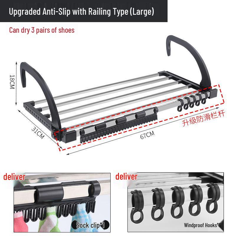 

Выдвижная многофункциональная сушилка для подоконника и радиатора для одежды и обуви Round Tube 59x32 чёрный