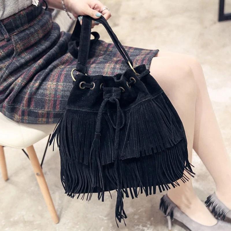 

Suede Fringe Women Messenger Bags Tote Handbag Tassel Shoulder Handbags Crossbody Bag Handbags Crossbody чёрный