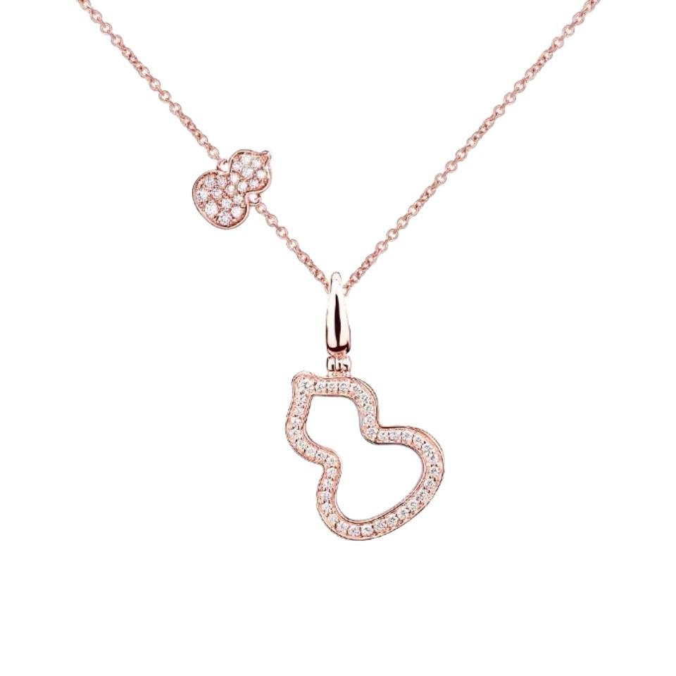 Gold Qilin Gourd Necklace with Red Chalcedony and 18k Rose Gold Clavicle Chain