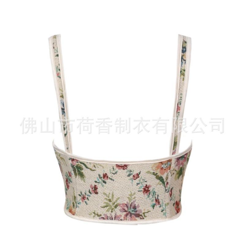 Vintage French Jacquard Tie Waist Slim Fit Women S Camisole Bustier Top