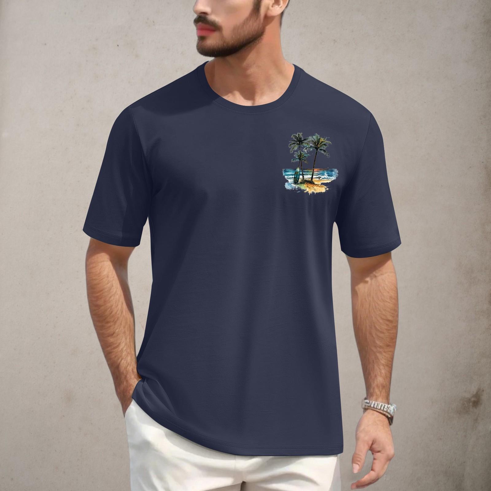 Мужская повседневная футболка с круглым вырезом и коротким рукавом с принтом XXL тёмно-синий 1473₽