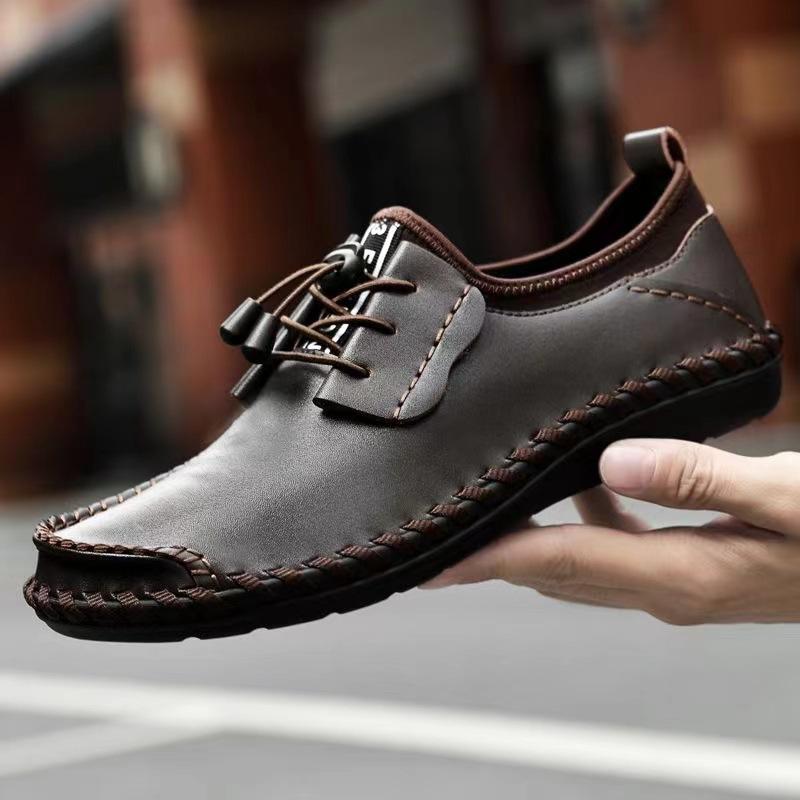 

Tail goods high-end leather large-size casual leather shoes outdoor handmade shoes 47 темно-коричневого кольору