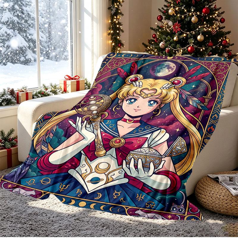 Sailor Moon Pattern Blanket for Home Decoration, Bed, Sofa, Car Travel, Camping, Suitable for All Seasons, Birthday Christmas Gift