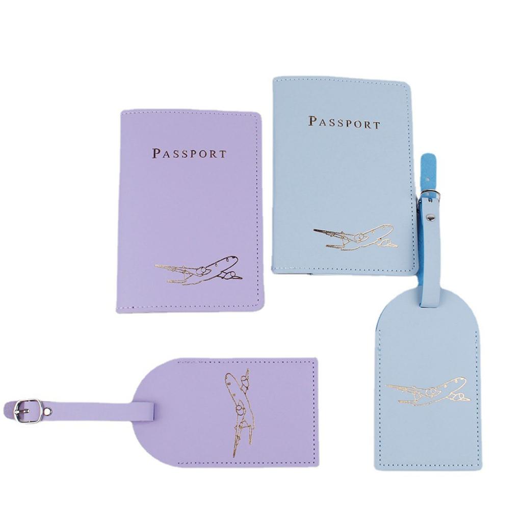 4pcs Lover Couple Passport Cover Holder Luggage Tag Hot Stamping Airplane for Women Men Travel Fashion Weddings Gift
