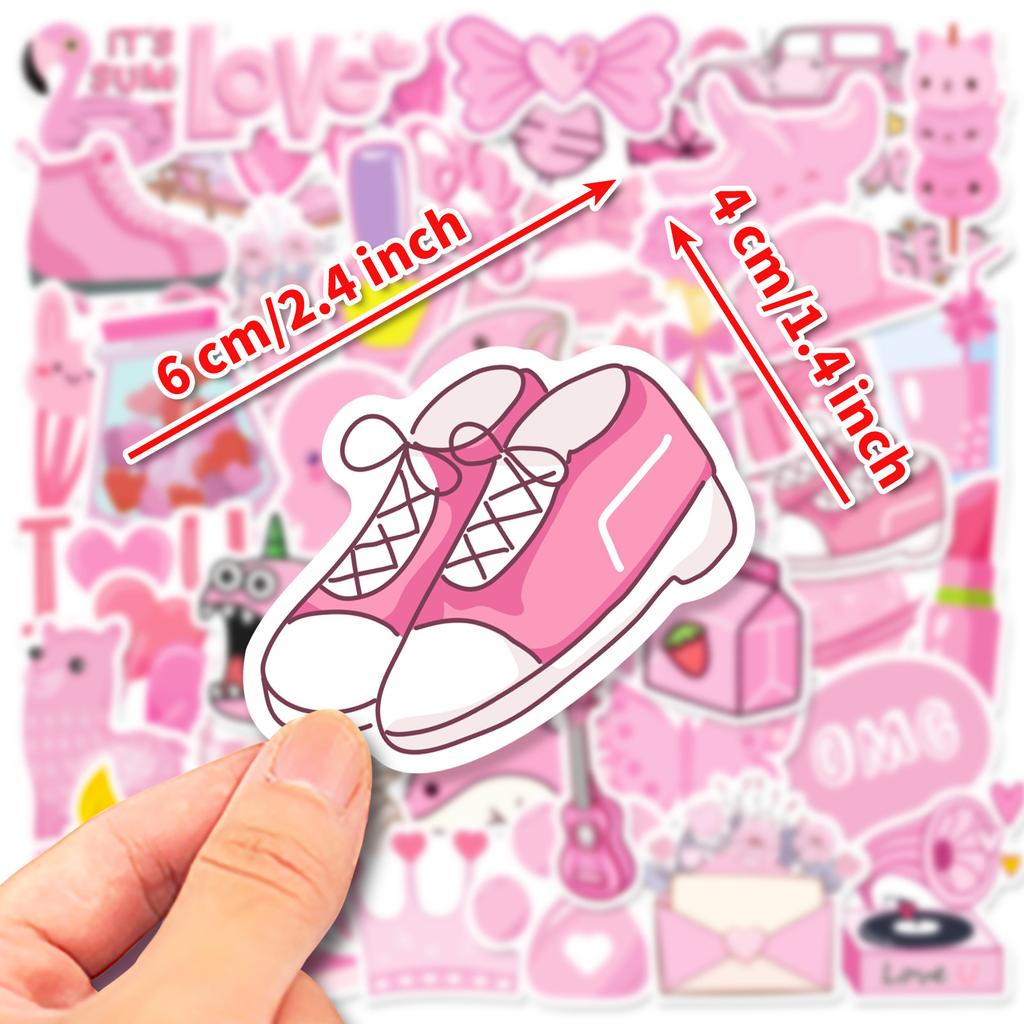 Set 70 Adesivi Rosa Estetici Impermeabili - Carini Per Laptop, Valigia, Skateboard, Bottiglie - 6
