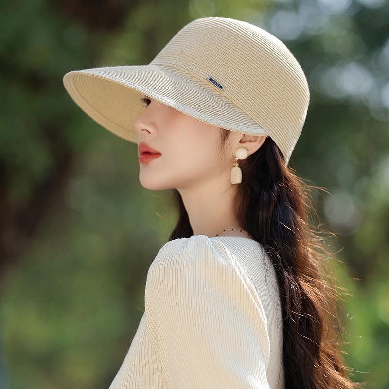 New Fashion Straw Hat Women's Summer Woven Hollow Breathable Sun Cover Sun Protection Hat Big Eaves Foldable Cap
