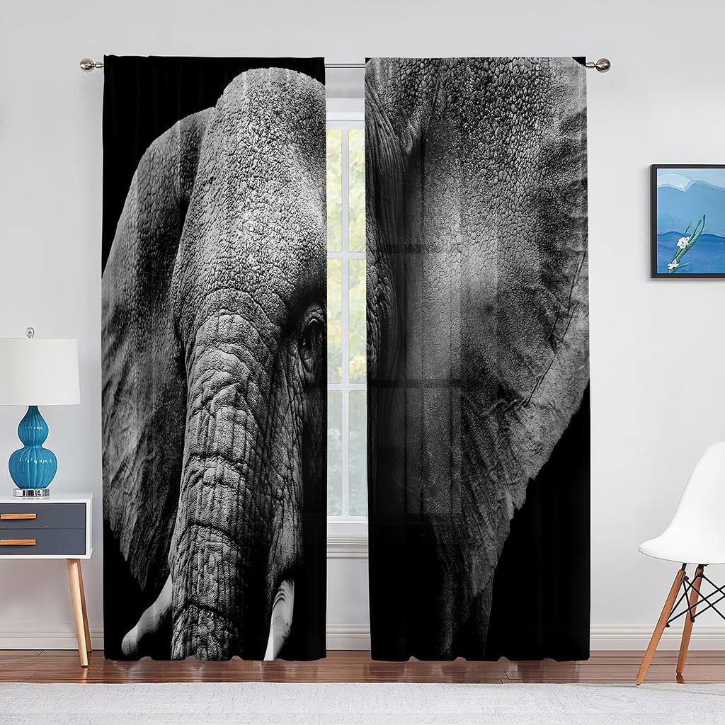 Afrikanischer Wildtier-Elefant und Nashorn-Tüllvorhänge für Wohnzimmerdekorationen, Chiffon, durchsichtiger Voile, Vorhang für Küche und Schlafzimmer