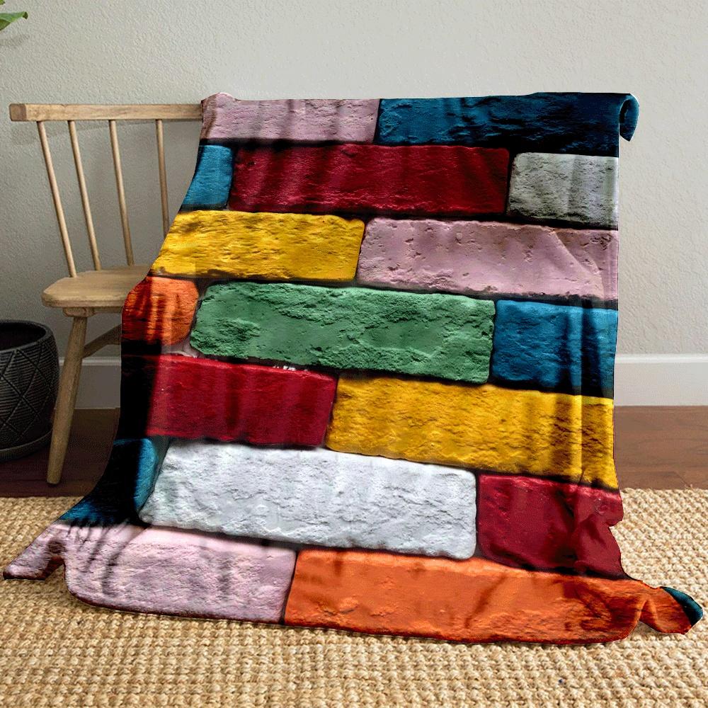 Colorful Textured Bricks Arranged In a Staggered Rectangular Pattern. for All Seasons Blanket Lunch Break Throw Gift
