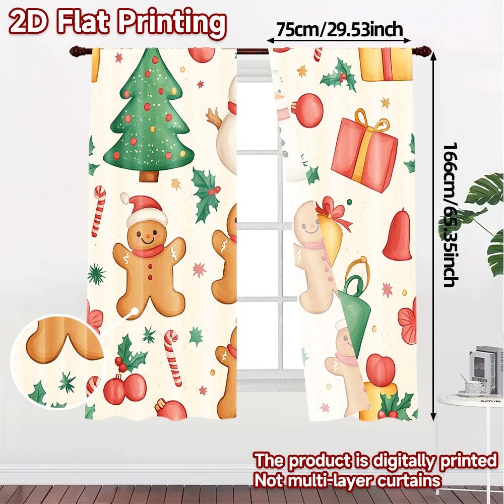 2pcs,Curtains Christmas Cute Elements (3) Print Popular Curtains Yarn Curtains Art Deco Festive Use for Semi-Transparent Living