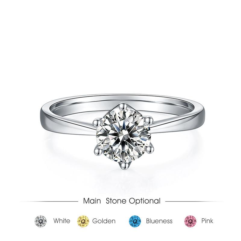 Versatile S925 Sterling Silver Inlaid 1 Carat Moissanite Wedding Ring Single Six-Claw Round Mozzarella Ring