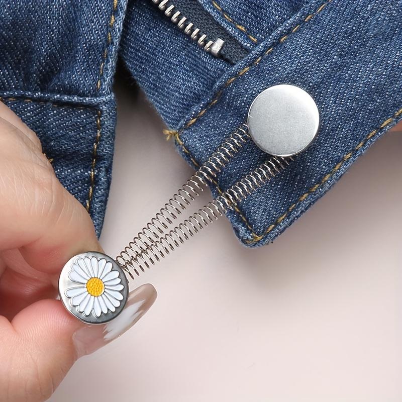 6pcs Adjustable Pants Waist Extender with Spring Telescopic Buckle, Detachable Waistband Expansion Button for Comfortable Daily
