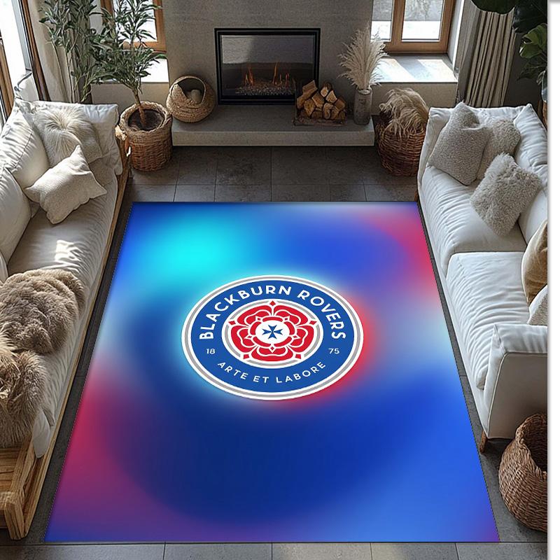 Blackburn Rovers Football Print Crystal Velvet Rug, Comfortable Water Absorbent Non Slip Indoor Floor Carpet