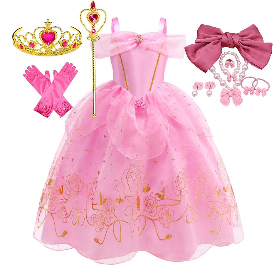 Sleeping Beauty Costume Play Princess Carnival Aurora Birthday Princess Party Dress Halloween Apparel Purim Fairy Vestido