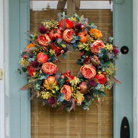 Høst Peon Gresskar Krans Kunstig Kvistslingfe Vintage Blomsterslingfe Sesongmessig Dørhenger for Thanksgiving Høstdekor