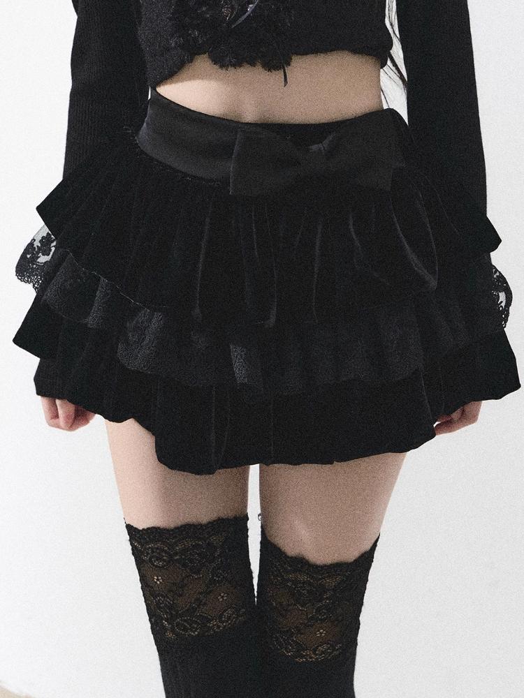 

Кружевная пикантная плиссированная мини-юбка для девочек, женская юбка-трапеция, осень-зима, кавайная, милая праздничная юбка в стиле Харадзюку, корейская мода, повседневная юбка L чёрный