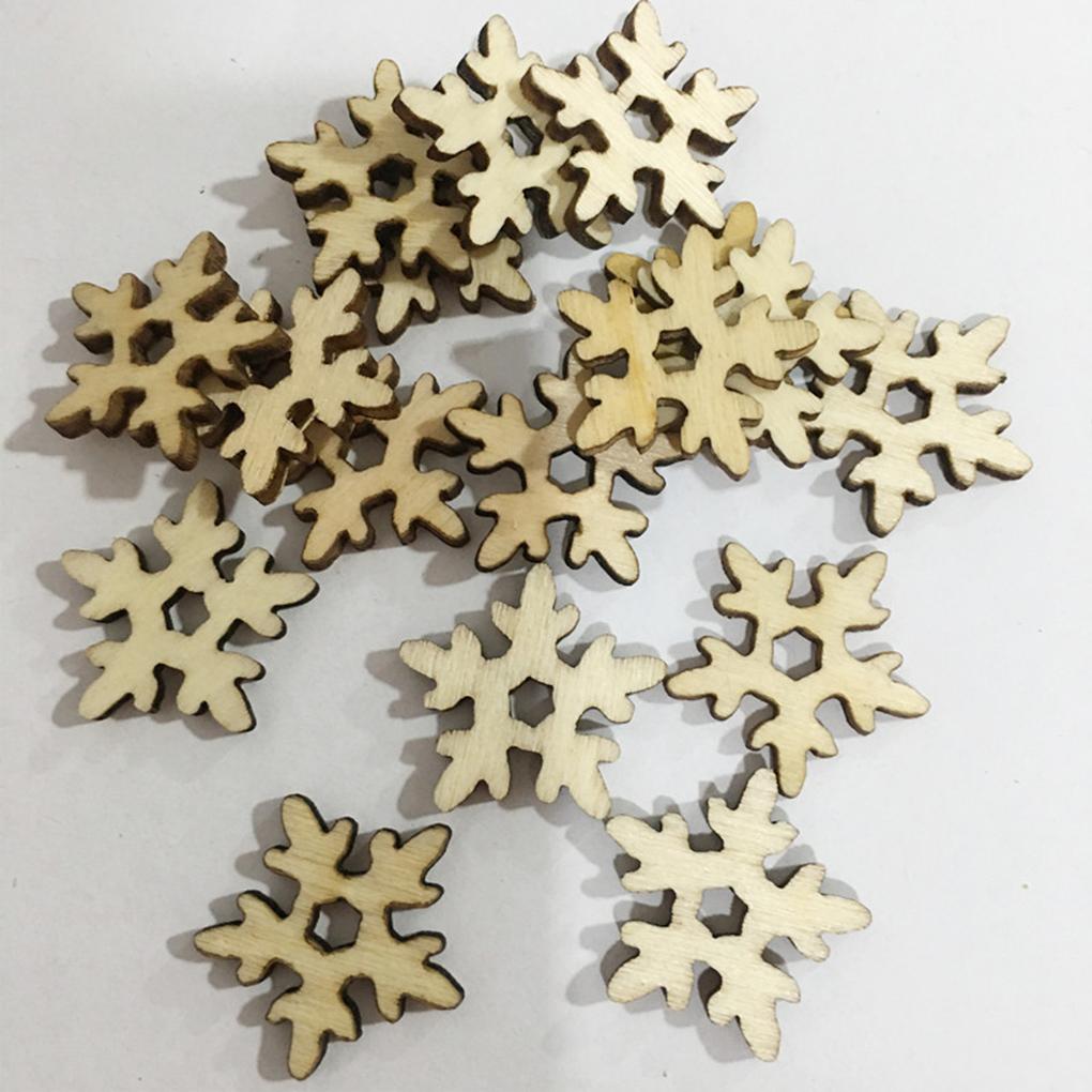 50x Christmas Tree Wooden Hanging Ornaments For Xmas Decoration Snowflake Xmas Tree Pendants Mini