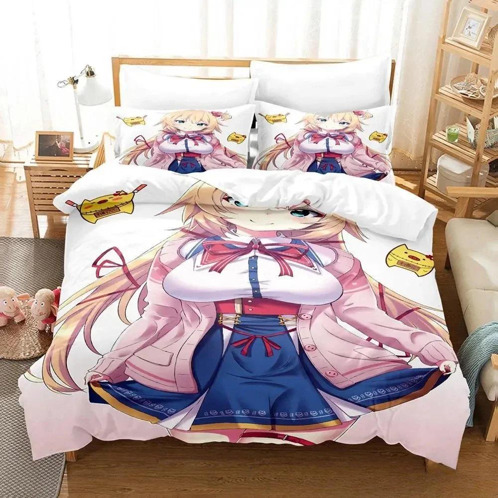 Kawaii Akai Haato Zestaw Pościeli Pojedynczy Bliźniak Pełny Queen King Size Zestaw na Łóżko Sypialnia dla Dorosłych Dzieci Zestawy Poszewek na Kołdrę z Nadrukiem 3D Łóżko Anime
