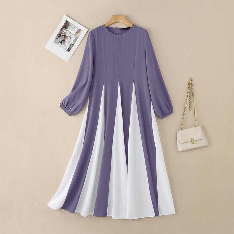 

ZANZEA Women Muslim Casual Round Neck Long Sleeve Loose Splice Dress 3XL фіолетовий