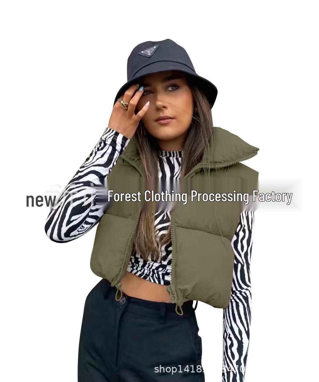 

Women s Stand-Up Collar Zipper Vest: Warm Sleeveless Cotton Jacket for Autumn/Winter - Multi-Color Available Extra Extra Large армия зеленый