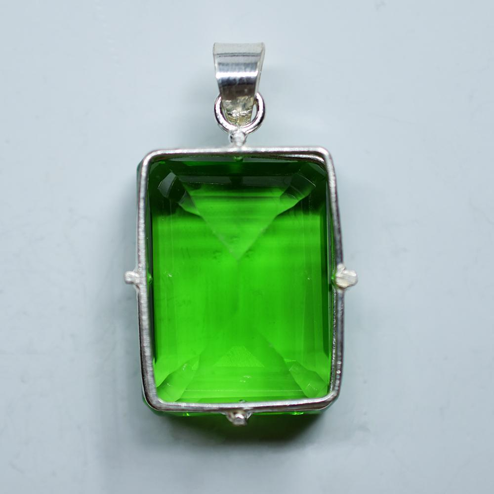 Guaranteed 925 Sterling Silver Pendant Topaz Emerald 118.95 Ct Precious Gems My-378-k