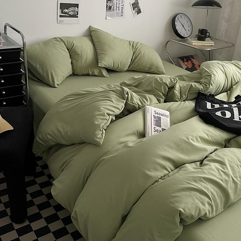 Bettwäsche-Set aus gewaschener Baumwolle 4-teilig Bettlaken-Set Einfarbig Bettbezug Paar Queen King Size Bett Steppdeckenbezug