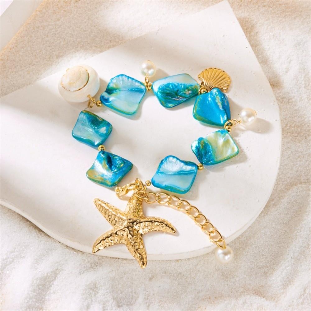 Beads Starfish Pendant Necklace Gold Color Beach Bracelet Vintage Sweater Chain Gifts