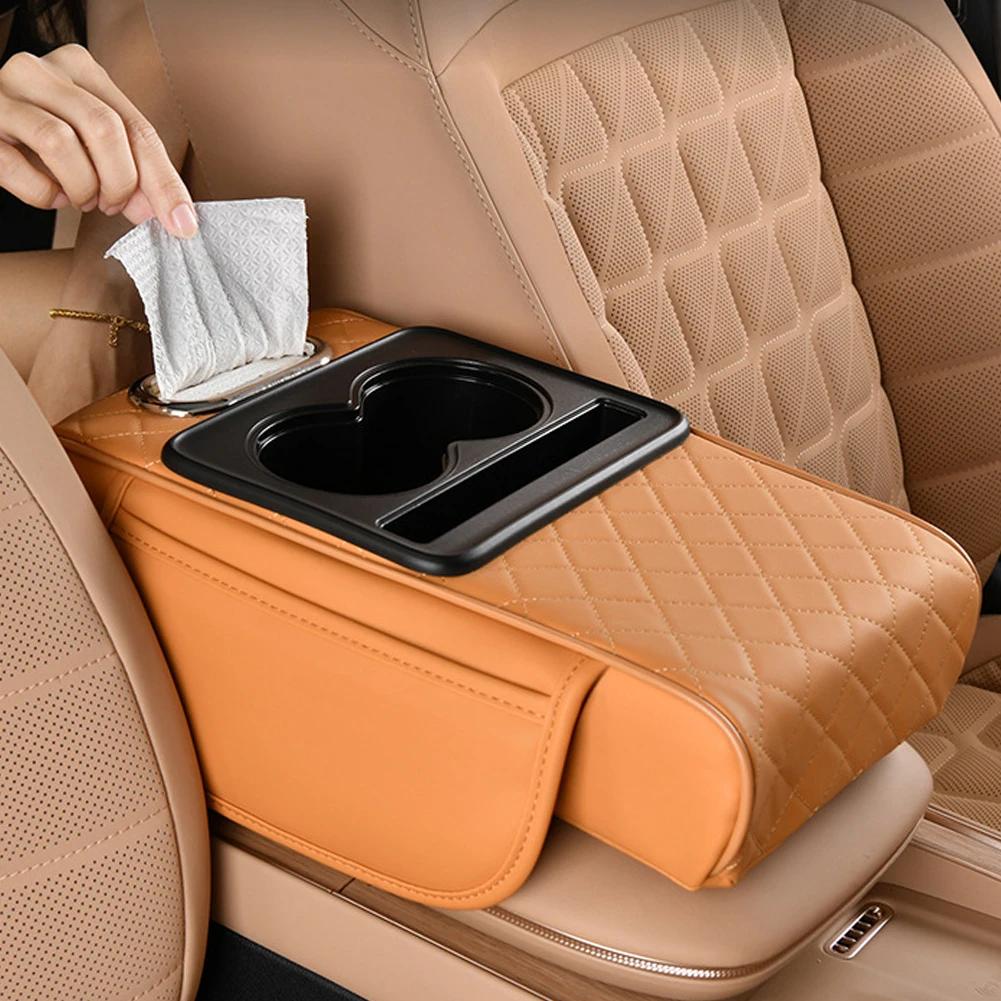 High Quality Car Armrest Cover Thicken Height Pad Arm Rest Cushion with Pocket Tissue Cup Holder Memory Cotton Elbow Support Pad