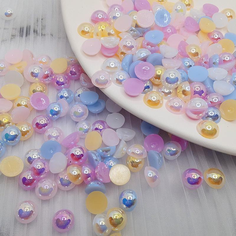 Halvcirkulära platta botten AB Fantasyfärg ABS Pärlemor Högblanka Runda Pärlor för DIY-Smycken & Nageldekor