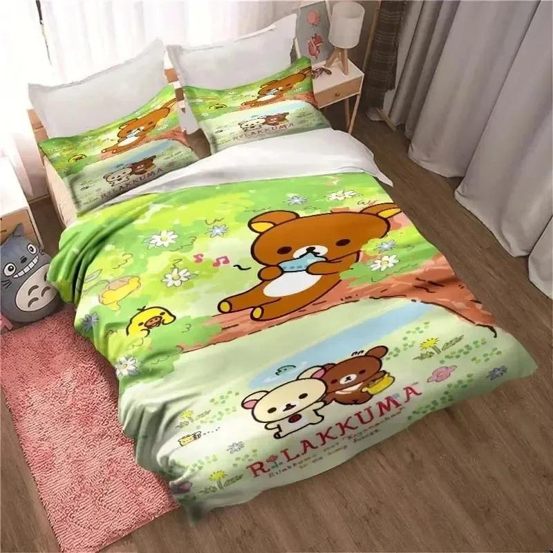 Cute Rilakkuma Bear Kawaii Bedding Set 3D Printed Suitable For Bedroom Duvet Cover Set With Pillowcases Kids Home Textile