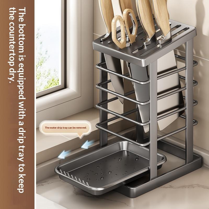 Kitchen Knife Holder Countertop Detachable Cutlery Storage Rack with Drain Tray for Home Kitchen Organization