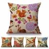 Lovely Birds Floral Night Owl Squirrel Home Decorative Cotton Linen Sofa Throw Pillow Case 45X45Cm Square Car Cushion Cover Case