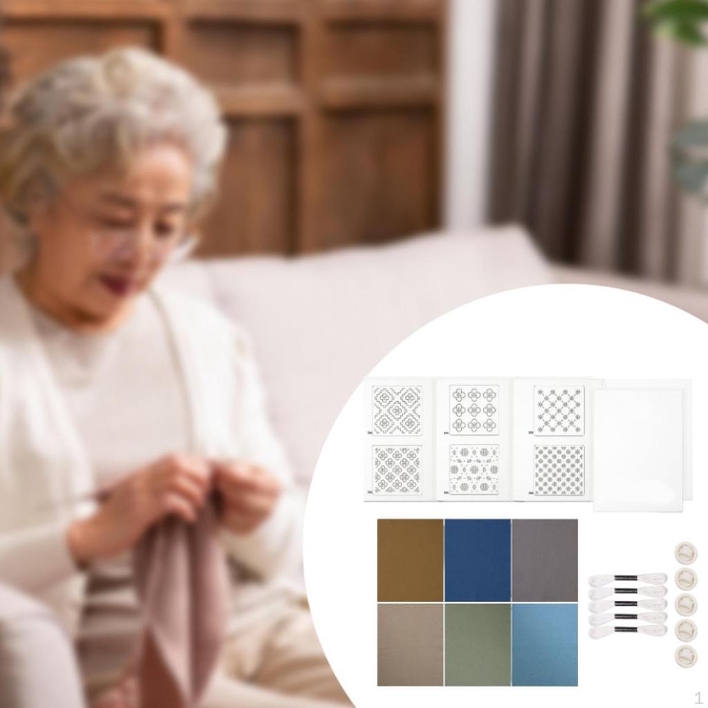 Embroidery Starter Kit Sashiko Coasters DIY Practice Kits Stencil for Handmade