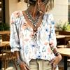 Women's Casual V-Neck Printed Tie Ruffle Blouse for Everyday Wear