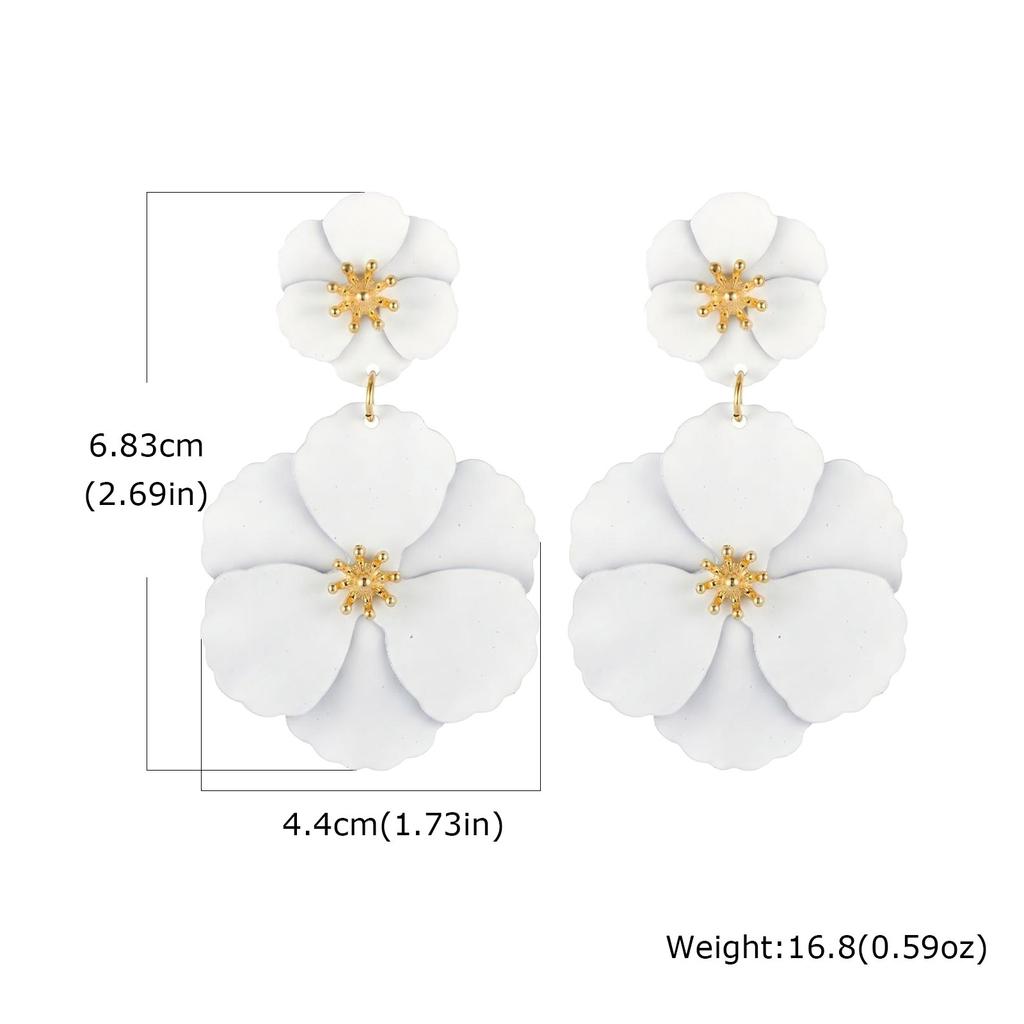 Big Flower Drop Earrings for Women Exaggerated Double Floral Dangle Earrings Statement Charm Jewelry for Wedding Party